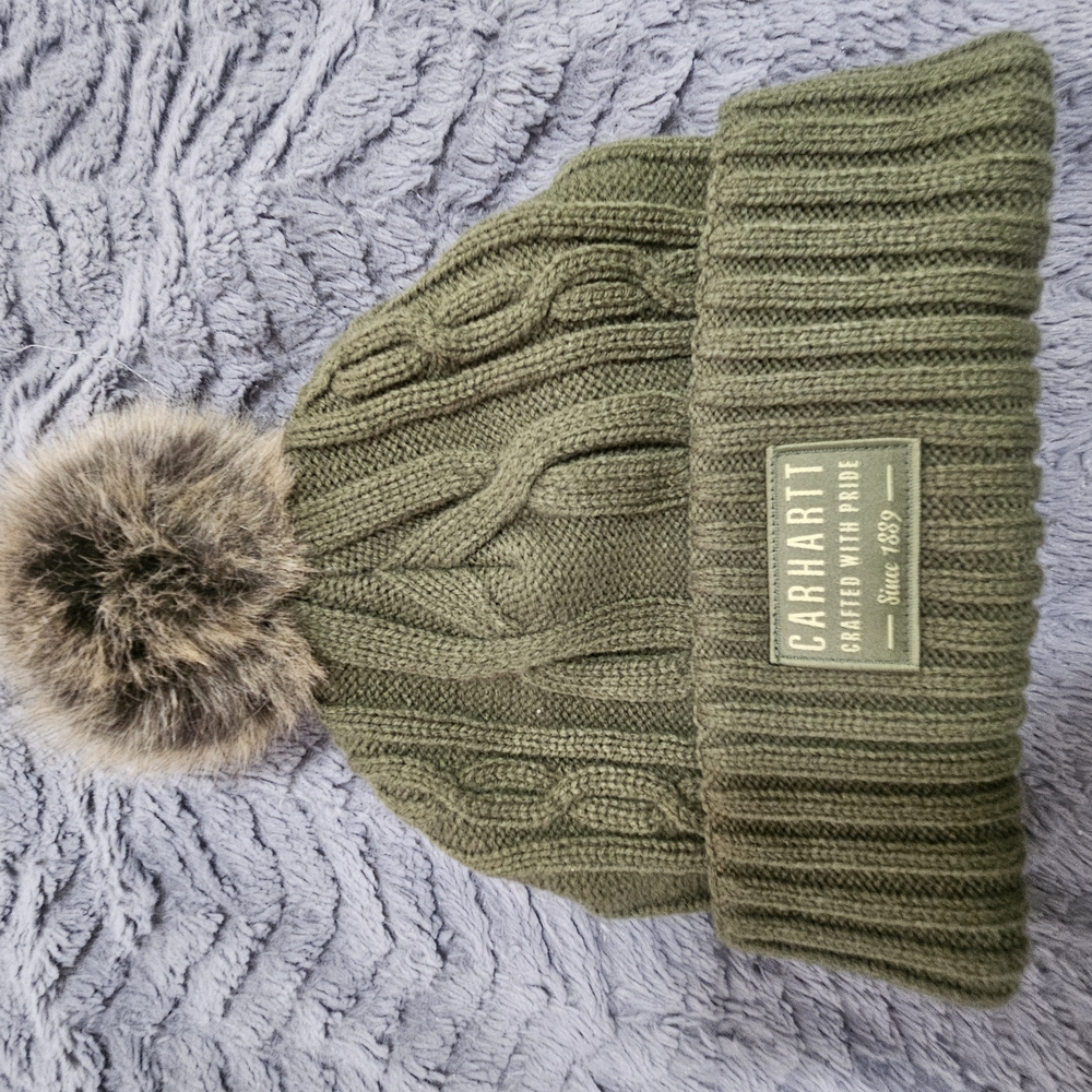 Carhartt Olive Knit Beanie with Pom
